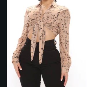 Taupe Floral blouse “Into the meadows”